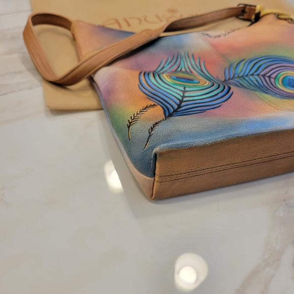 Anuschka Hand-Painted Shoulder Bag with Peacock Design NEW - Picture 9 of 14